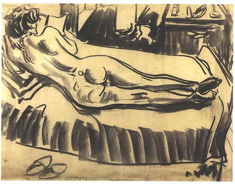 Ernst Ludwig Kirchner Reclining female nude on a couch oil painting picture